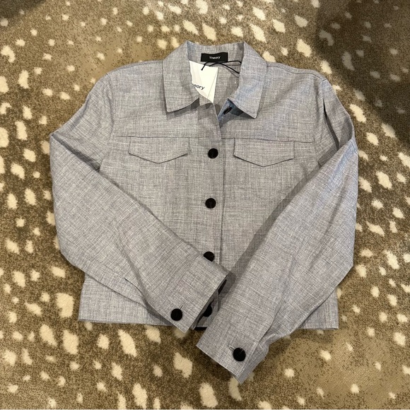 Theory Denim Light JCKT/Long Sleeve Bluet Melange Eco Sharkskin Top. Size S NWT - Picture 4 of 15